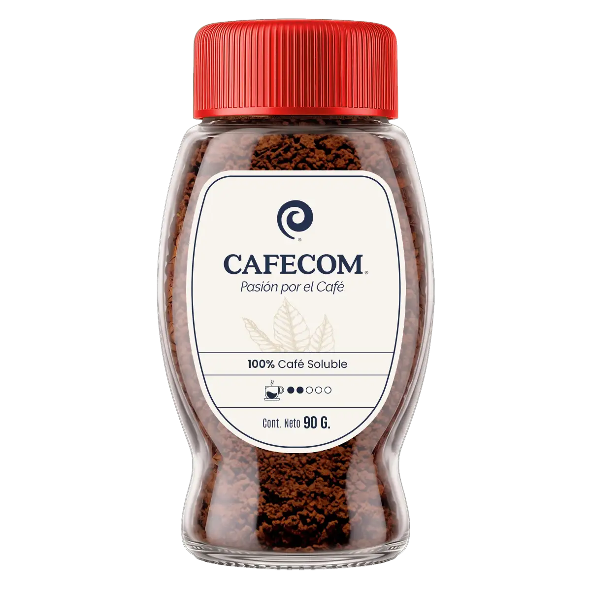 Frasco de 90 g, café aglomerado, tapa roja, con etiqueta